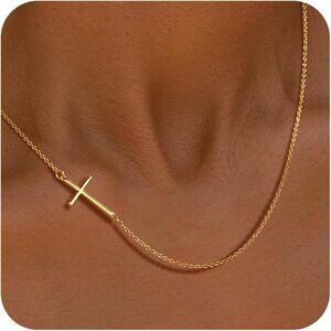 Cross Necklace Women Gold Plated 16in Dainty Religious Gift Jewelry